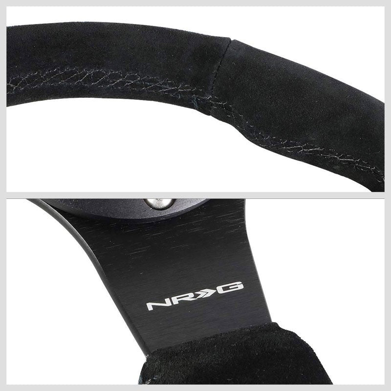 Black Thumb Grip Suede/Black Spoke 320mm RST-012S NRG Steering Wheel+Horn Button-Interior-BuildFastCar