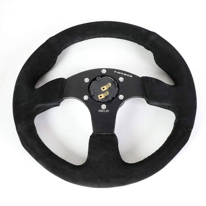 Black Thumb Grip Suede/Black Spoke 320mm RST-012S NRG Steering Wheel+Horn Button-Interior-BuildFastCar