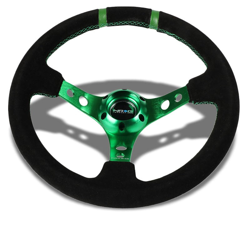 Green Round Holes/Stitch/Stripe 350mm 3" Deep RST-016S-GN NRG Steering Wheel-Interior-BuildFastCar