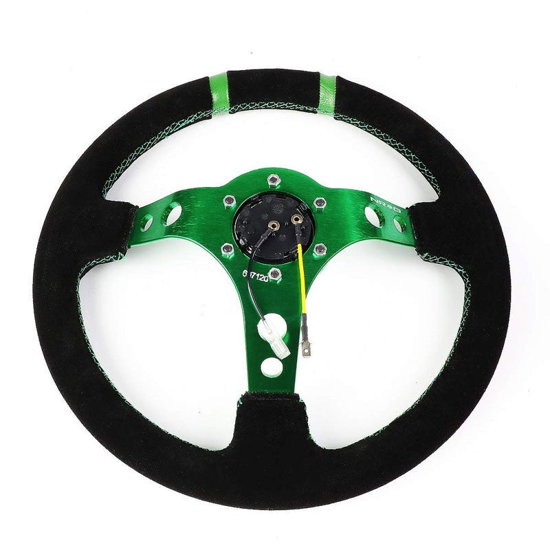 Green Round Holes/Stitch/Stripe 350mm 3" Deep RST-016S-GN NRG Steering Wheel-Interior-BuildFastCar