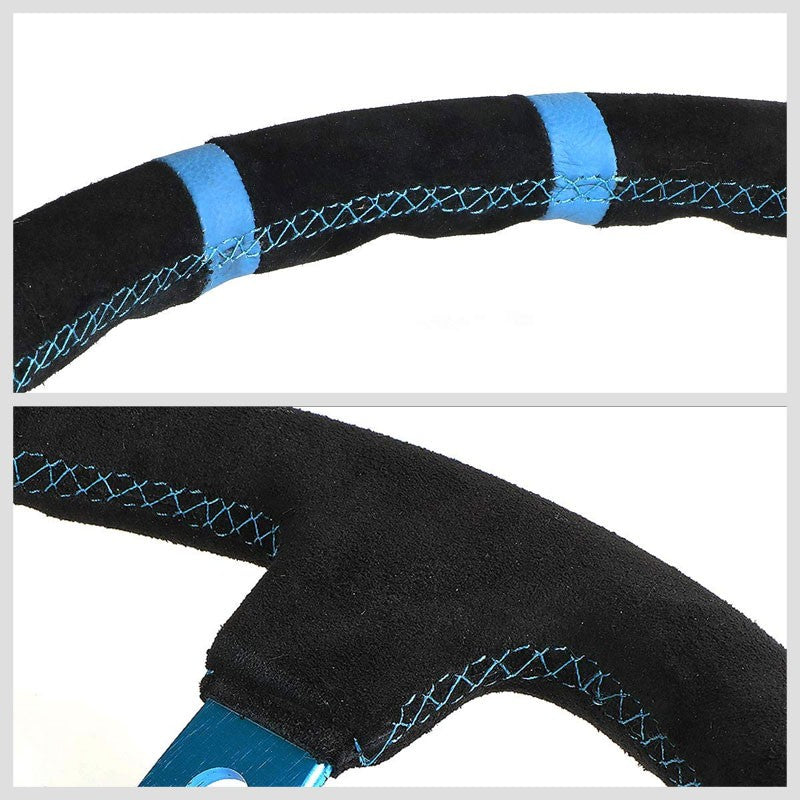 Blue Round Holes/Stitch/Stripe 350mm 3" Deep RST-016S-NB NRG Steering Wheel+Horn-Interior-BuildFastCar
