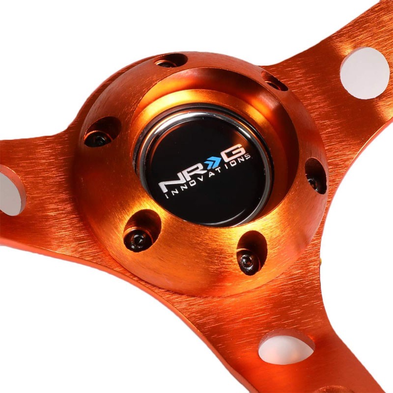 Orange Holes/Stitch/Stripes 350mm 3" Deep RST-016S-OR NRG Steering Wheel+Horn-Interior-BuildFastCar