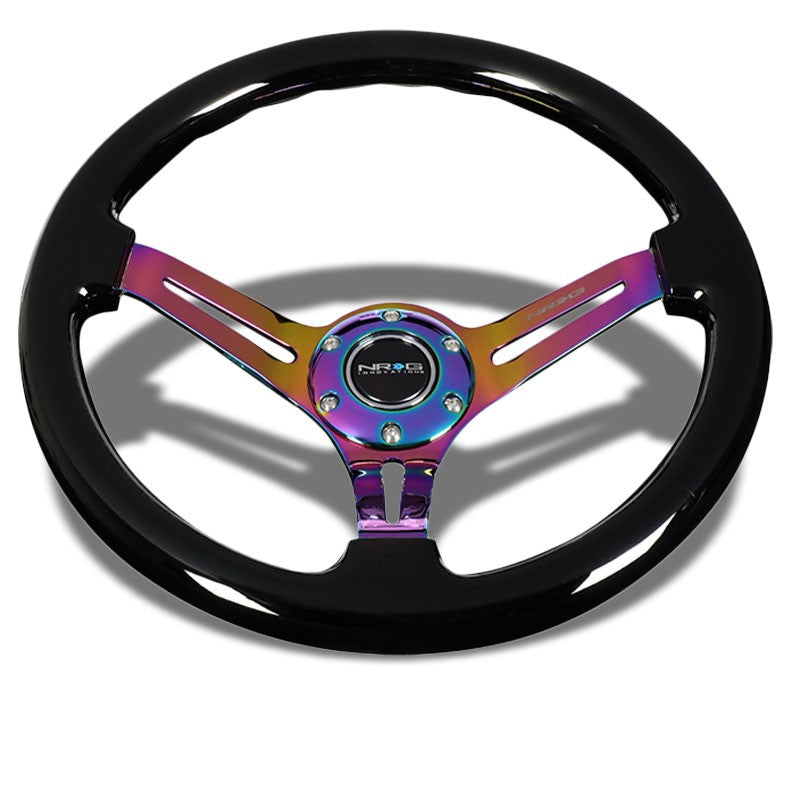 Black Wood/Neo Chrome Slit Holes 350mm 3" Deep RST-018BK-MC NRG Steering Wheel-Interior-BuildFastCar