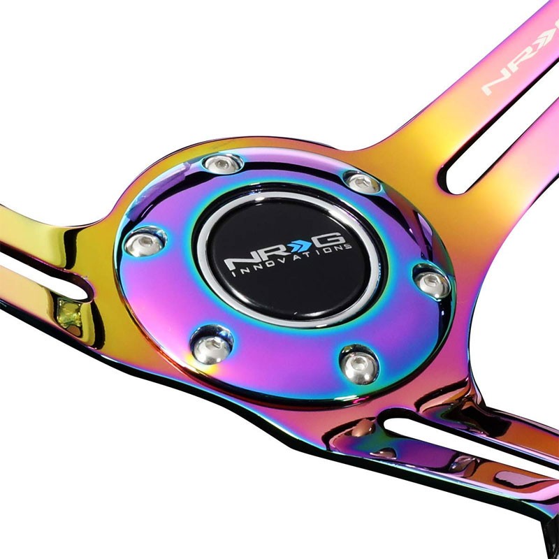 Black Wood/Neo Chrome Slit Holes 350mm 3" Deep RST-018BK-MC NRG Steering Wheel-Interior-BuildFastCar