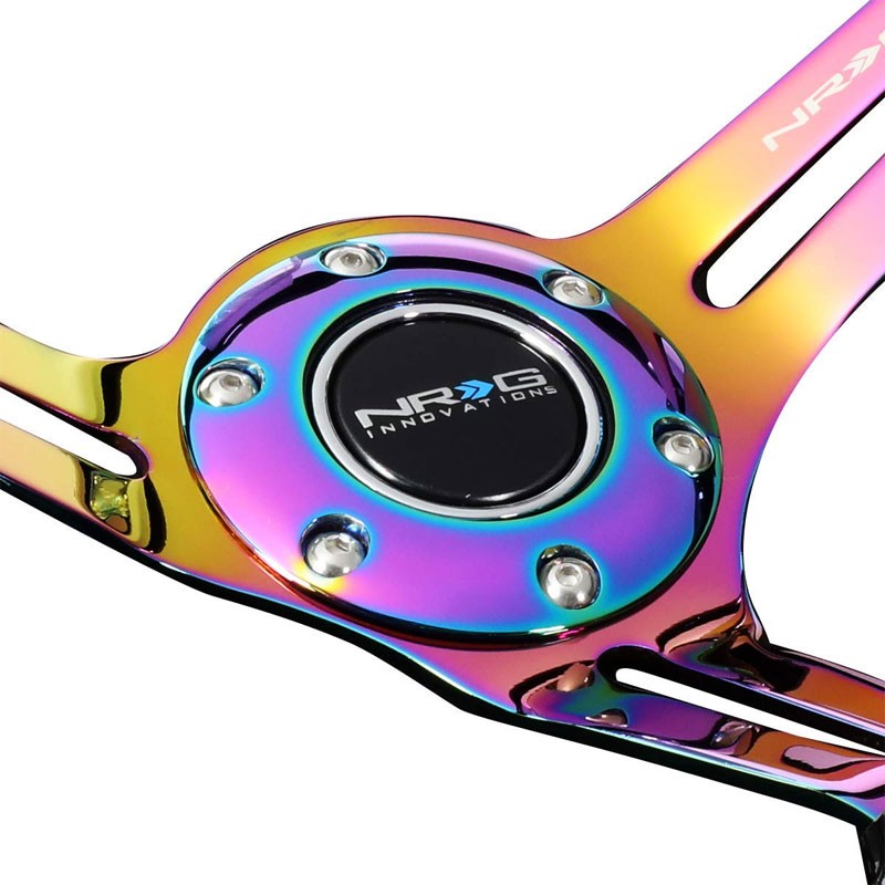 Brown Wood/Neo Chrome Slit Holes 350mm 3" Deep RST-018BR-MC NRG Steering Wheel-Interior-BuildFastCar