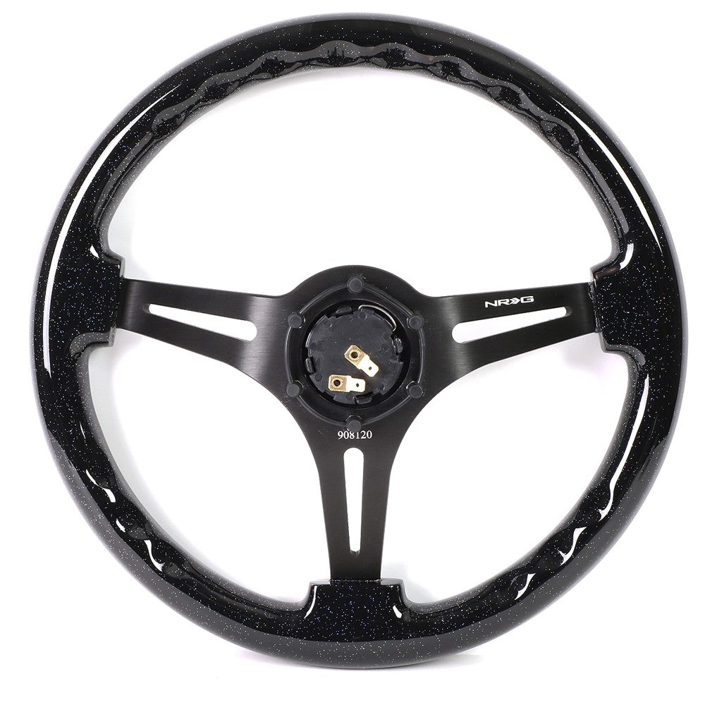 NRG 350mm 6-Bolt Slit Hole 3-Spoke NRG Logo Black Metallic Flakes Steering Wheel