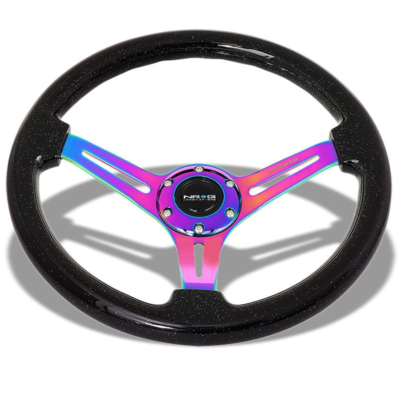 NRG RST-018BSB-MC Sparkle Wood/Neo Chrome3 Spoke Steering Wheel+Horn Button-Interior-BuildFastCar