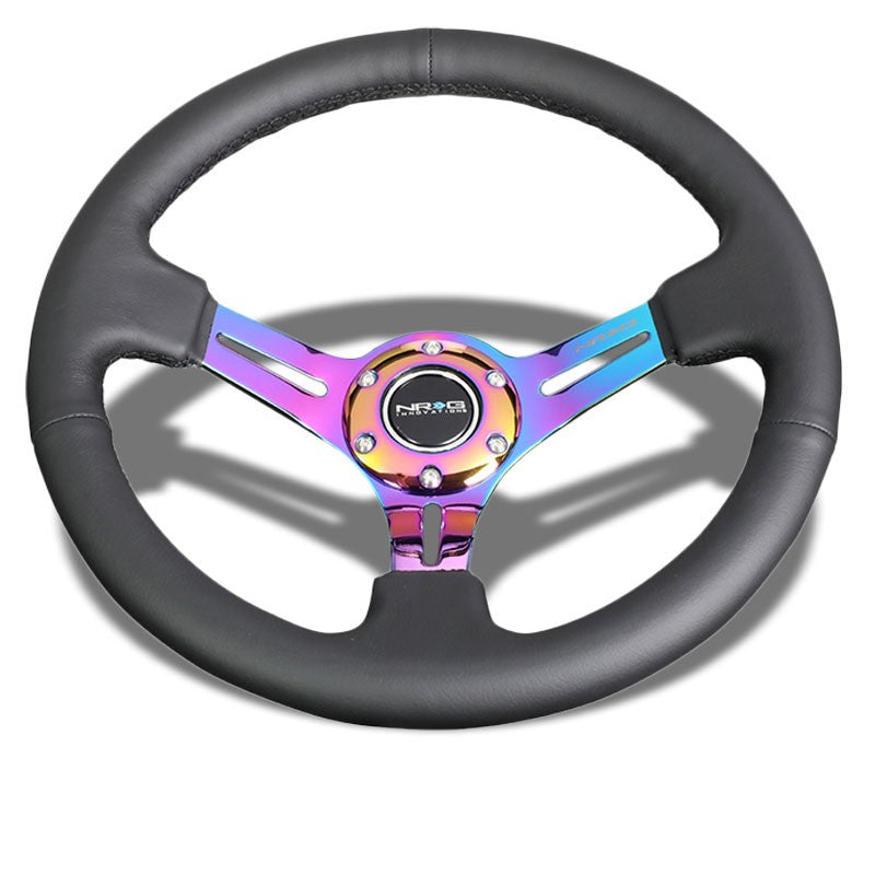 Leather/Neo Chrome Slit Holes 350mm 3" Deep RST-018R-MCBS NRG Steering Wheel-Interior-BuildFastCar