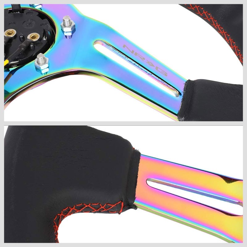 Leather/Neo Chrome Slit Hole 350mm 3" Deep RST-018R-MCRS NRG Steering Wheel+Horn-Interior-BuildFastCar