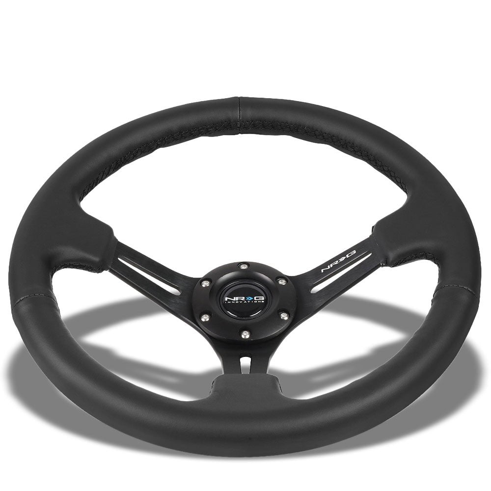 NRG RST-018R 3-Spoke Deep Dish 6-Bolt Pattern 350mm Steering Wheel Leather Grip
