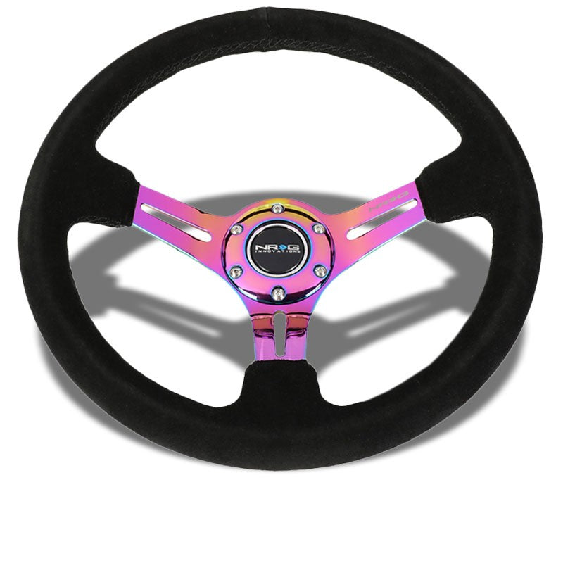 Suede/Neo Chrome Slit Holes 350mm 3" Deep RST-018S-MCBS NRG Steering Wheel+Horn-Interior-BuildFastCar