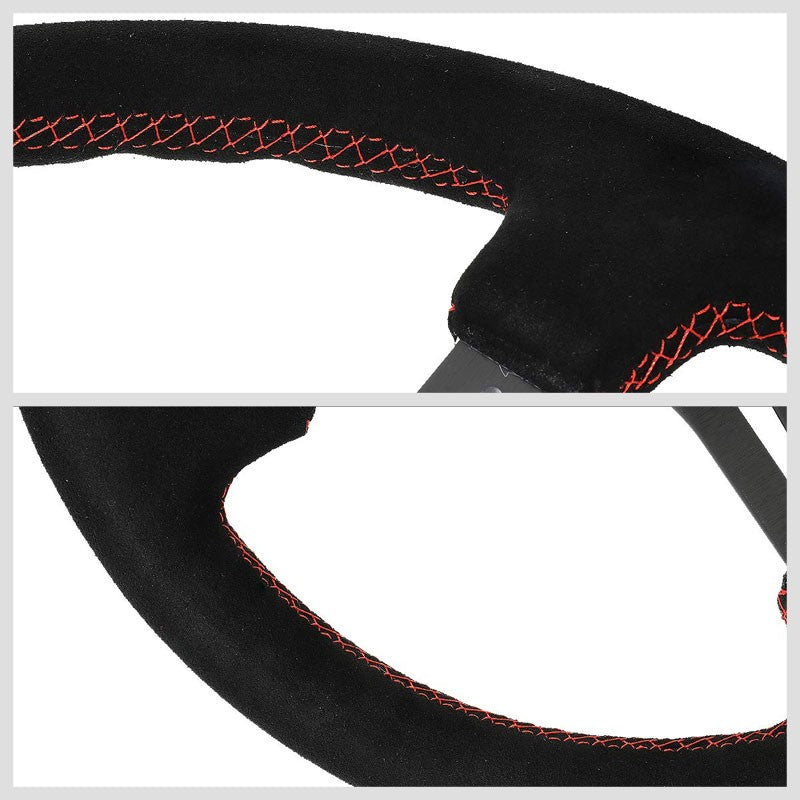 NRG RST-018S-RS Black Suede/Slit Holes 3 Spoke Steering Wheel+Horn Button-Interior-BuildFastCar