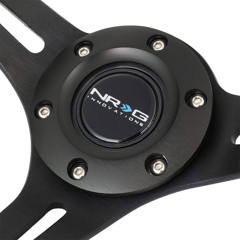 NRG RST-018SA Black Suede/Slit Holes 3 Spoke Steering Wheel+Horn Button-Interior-BuildFastCar