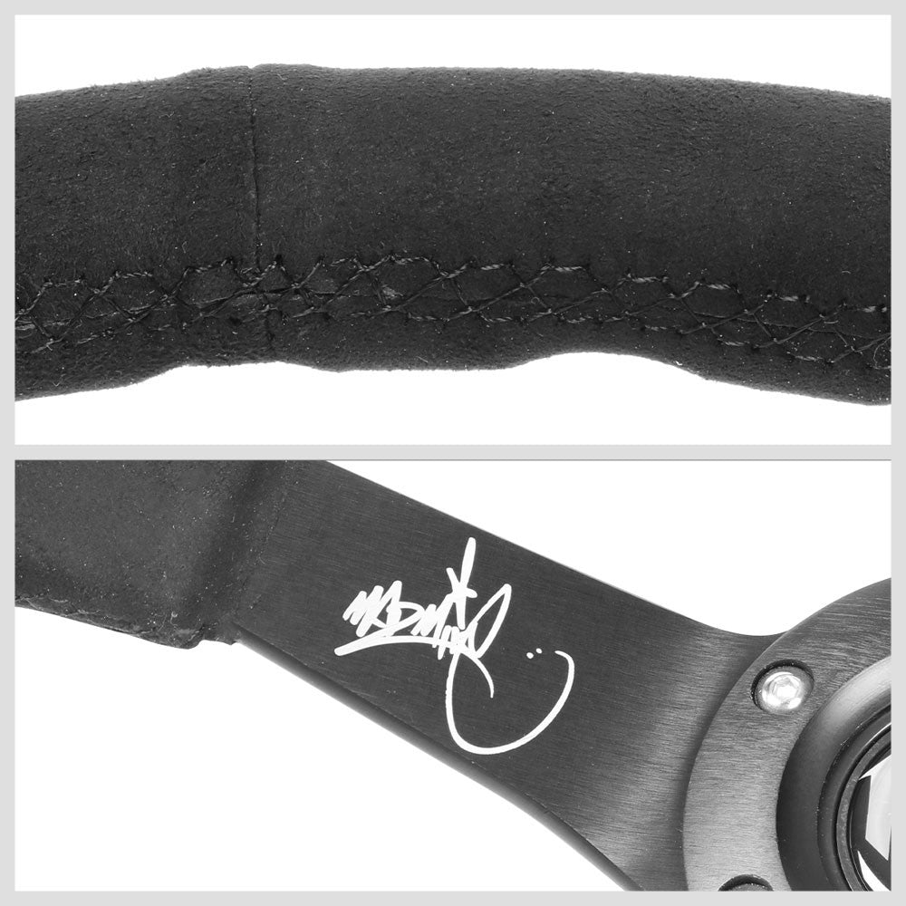 NRG RST-020MB-MM 350mm 3" DeepDish MadMike 3Spoke Black Alcantara Steering Wheel