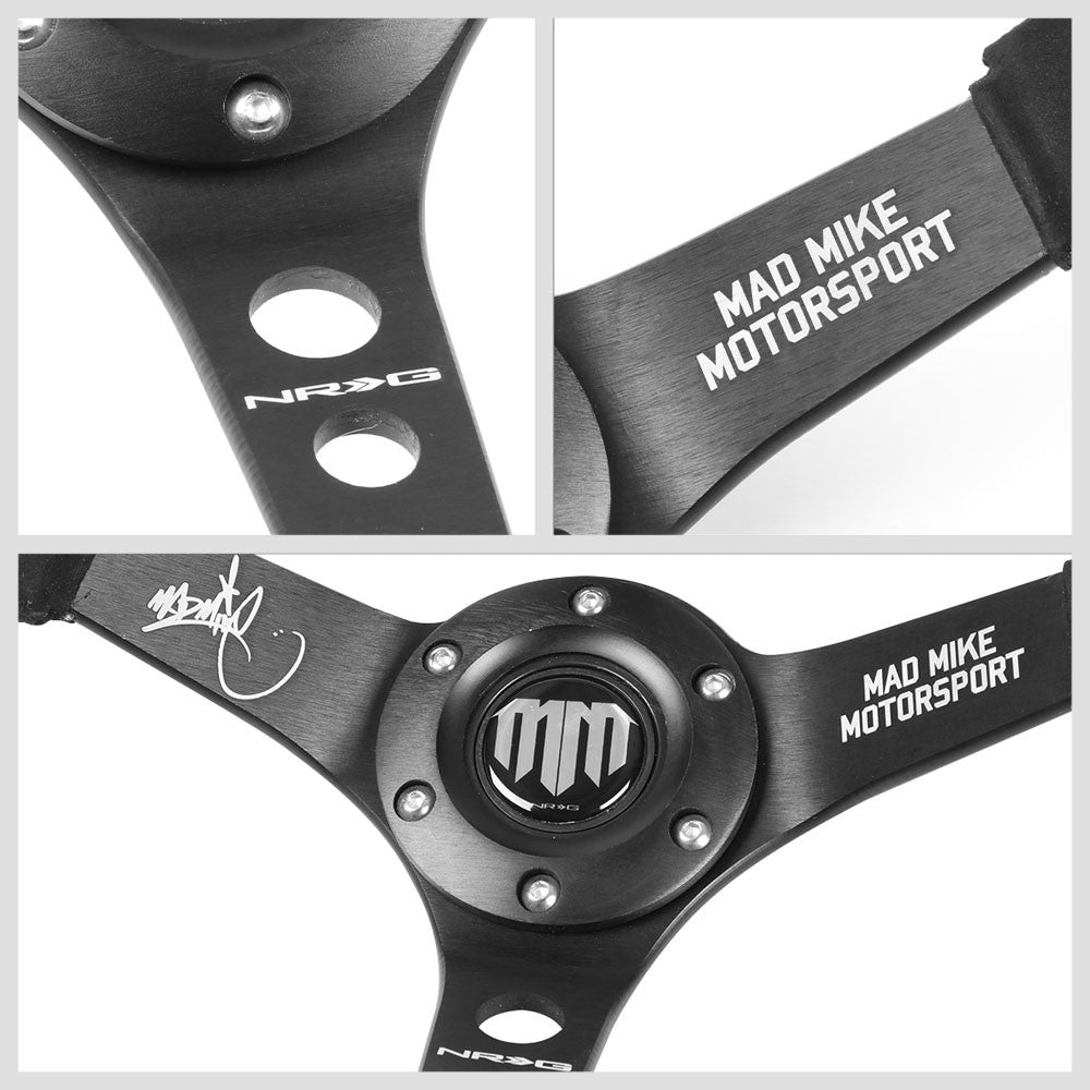 NRG RST-020MB-MM 350mm 3" DeepDish MadMike 3Spoke Black Alcantara Steering Wheel