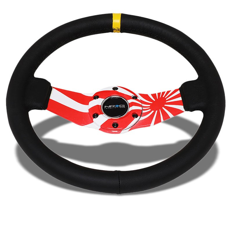 Red/White Rising Sun Spoke 310mm RST-021R-FLAG-Y NRG Steering Wheel+Horn Button-Interior-BuildFastCar