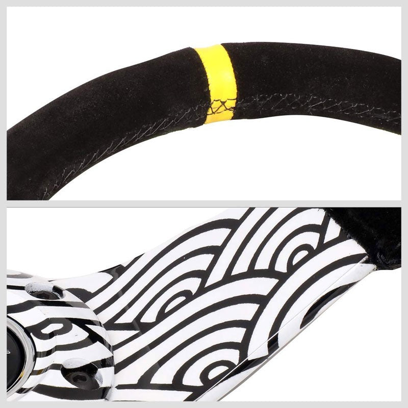 Black/White Cloud Waves 310mm RST-021S-WAVE-Y NRG Steering Wheel+Horn Button-Interior-BuildFastCar