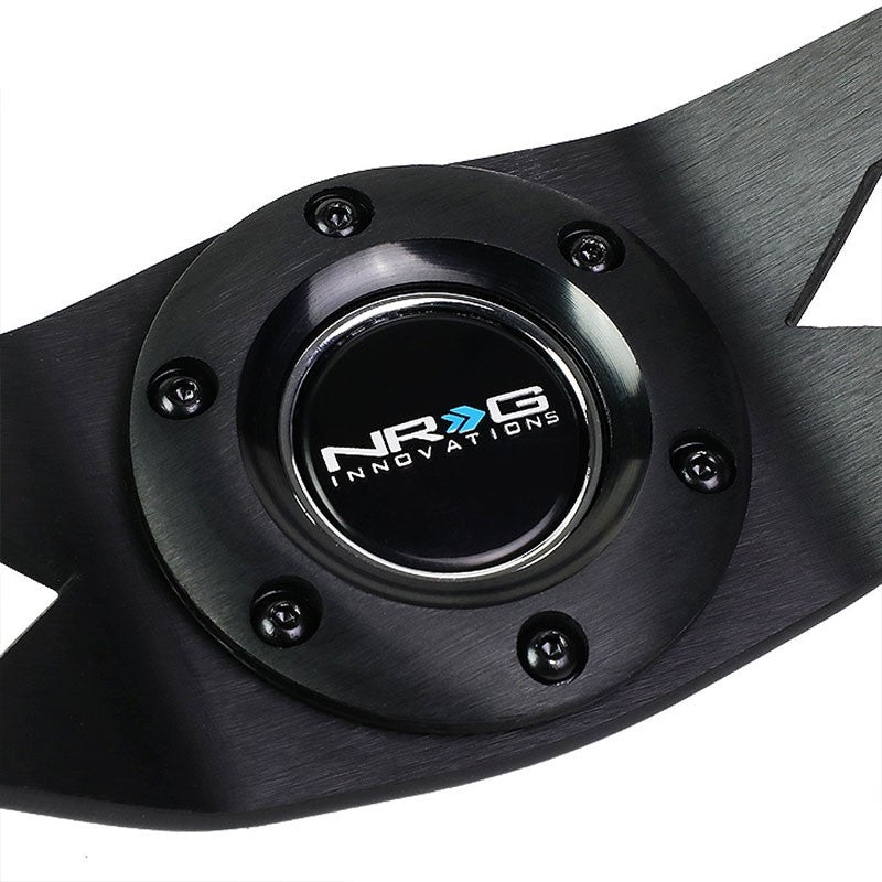 NRG Black Leather/2 Spokes/Yellow Stripe Deep Dish 6-Bolt 350mm Steering Wheel-Interior-BuildFastCar