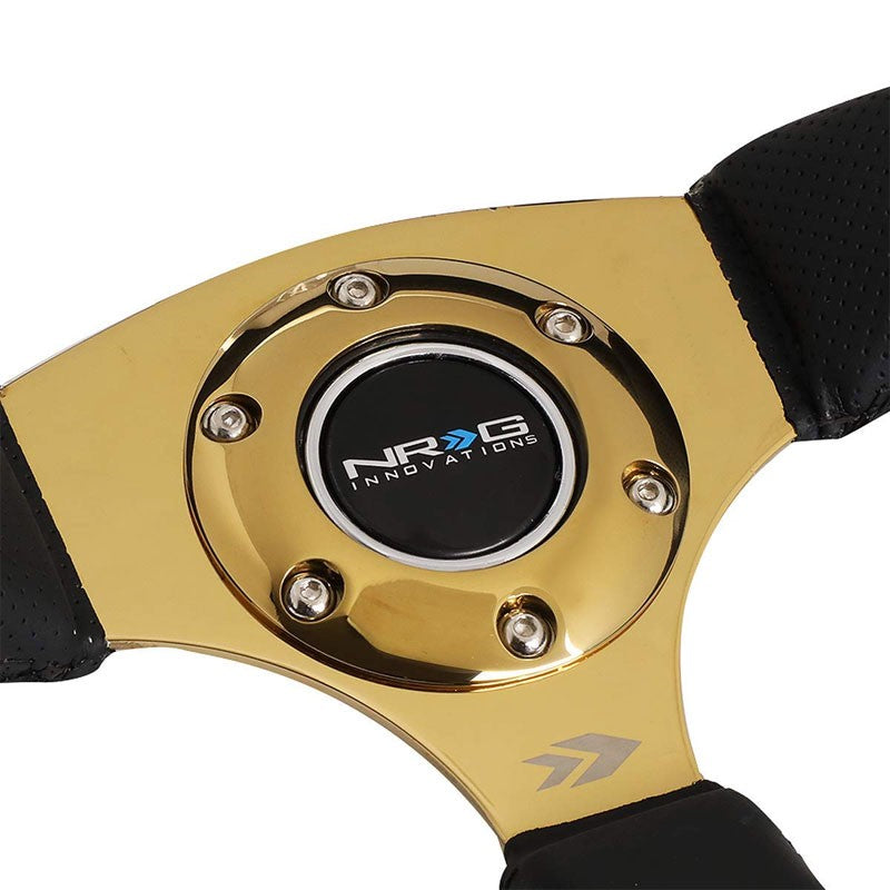 Black Thumb Grip Leather/Gold 350mm 2.5" Deep RST-023GD-R NRG Steering Wheel-Interior-BuildFastCar