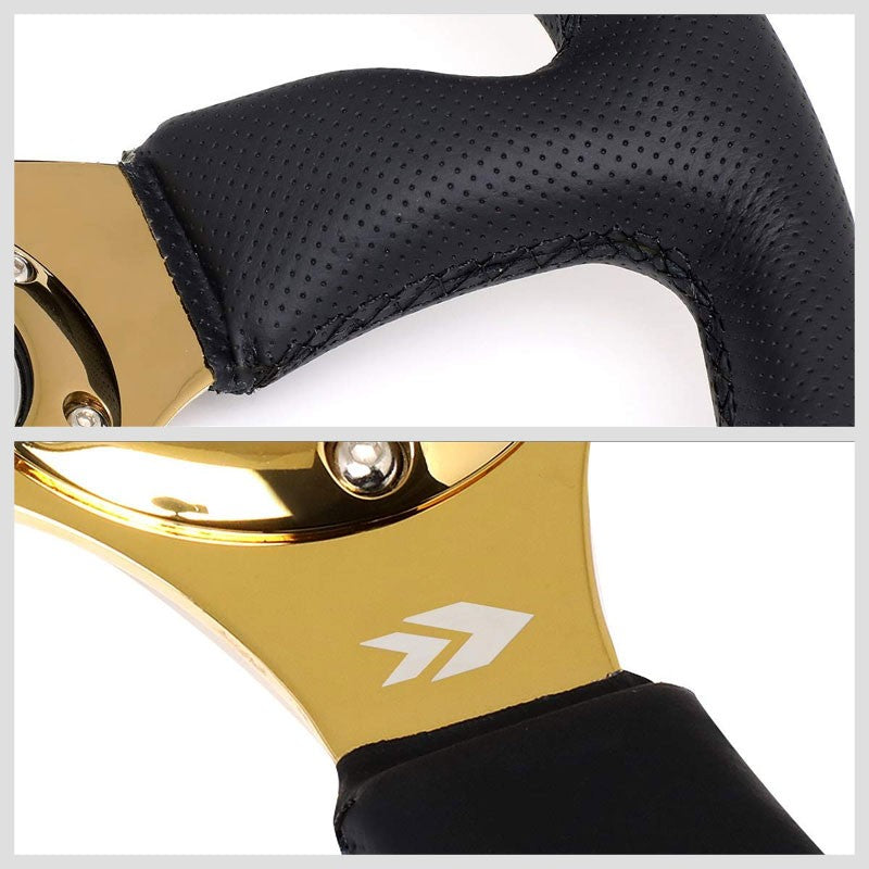 Black Thumb Grip Leather/Gold 350mm 2.5" Deep RST-023GD-R NRG Steering Wheel-Interior-BuildFastCar