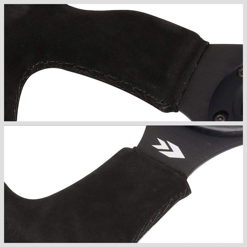 Black Thumb Grip Suede/Spoke 350mm 2.5" Deep RST-023MB-S NRG Steering Wheel+Horn-Interior-BuildFastCar