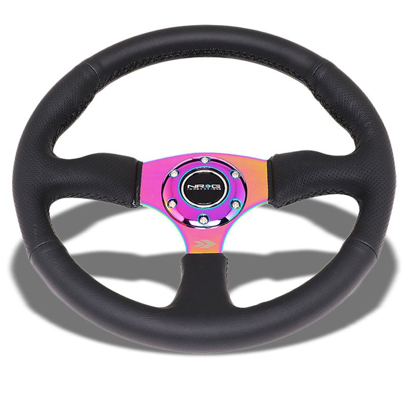 Black Suede/Neo Chrome Spoke 350mm 2.5" Deep RST-023MC-R NRG Steering Wheel+Horn-Interior-BuildFastCar