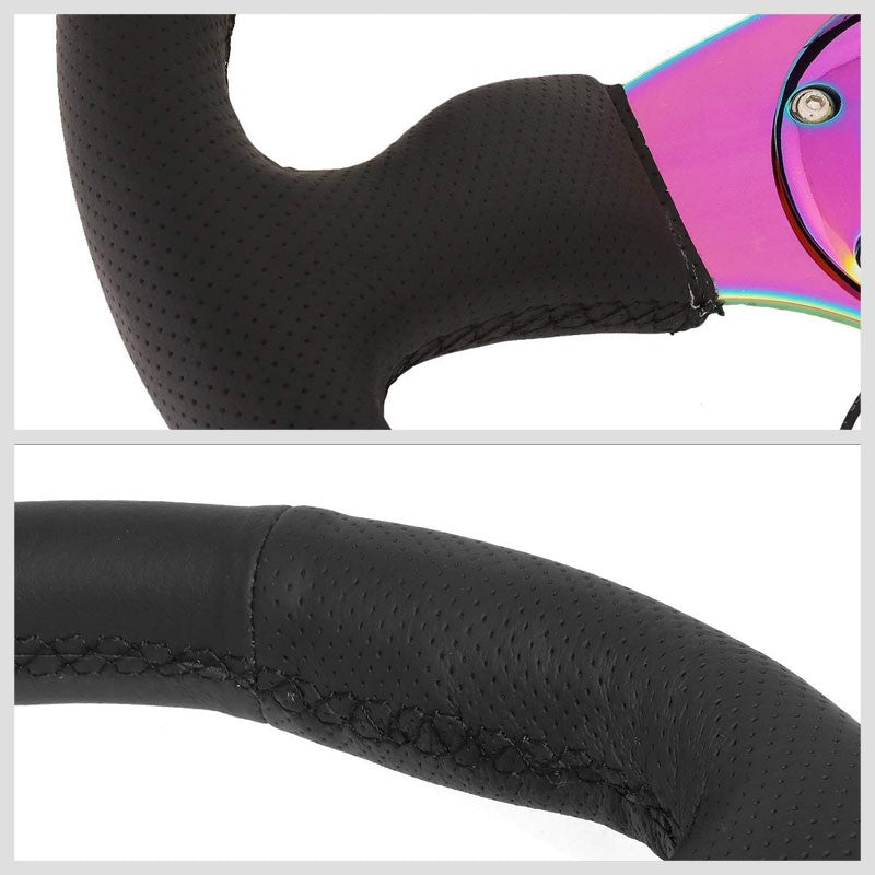 Black Suede/Neo Chrome Spoke 350mm 2.5" Deep RST-023MC-R NRG Steering Wheel+Horn-Interior-BuildFastCar