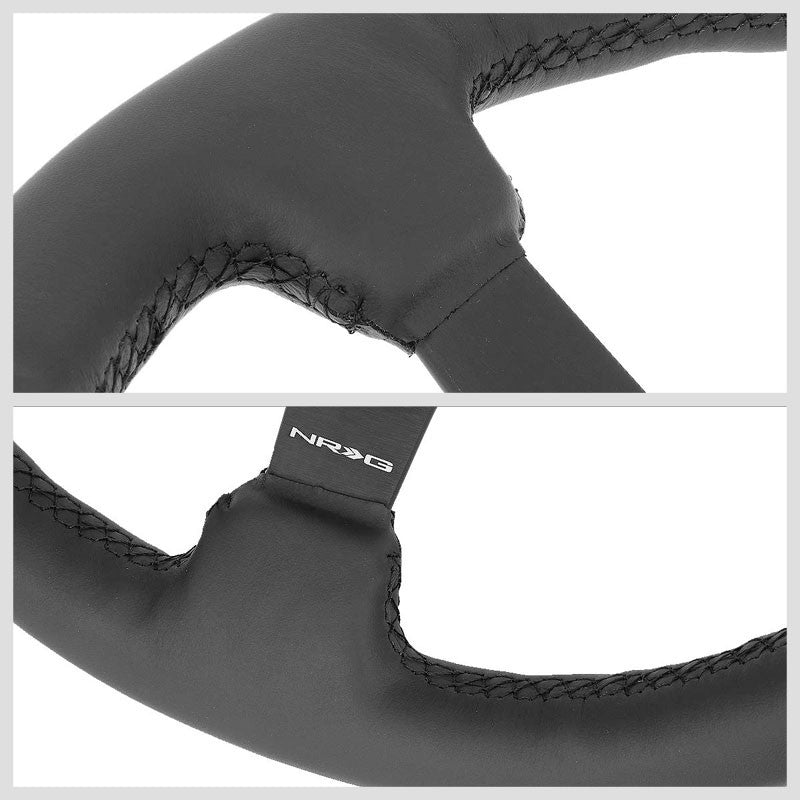 NRG RST-033BK-R Black Leather/Thumb Grip 3 Spoke Steering Wheel+Horn Button-Interior-BuildFastCar