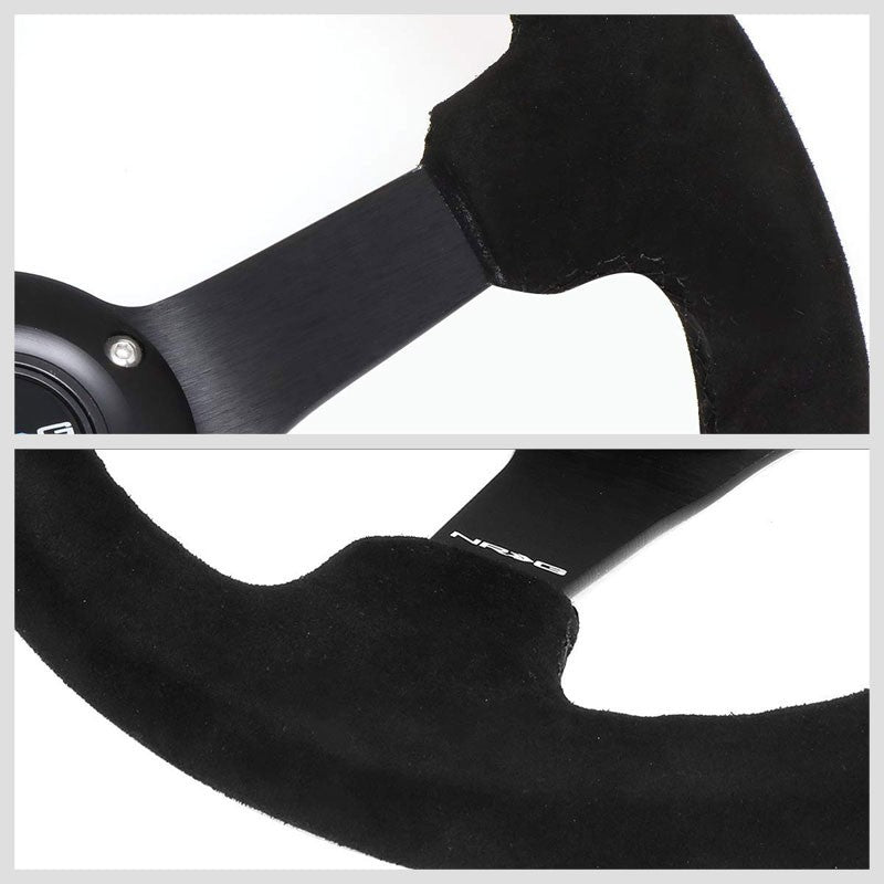 Black Suede/Black Spoke 350mm 3" Deep RST-033BK-S Classic NRG Steering Wheel-Interior-BuildFastCar