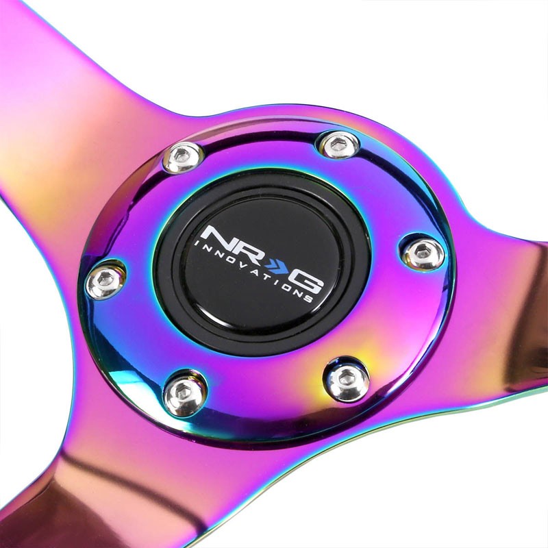 Black Wood/Neo Chrome Vintage 350mm 3" Deep RST-036BK-MC NRG Steering Wheel+Horn-Interior-BuildFastCar