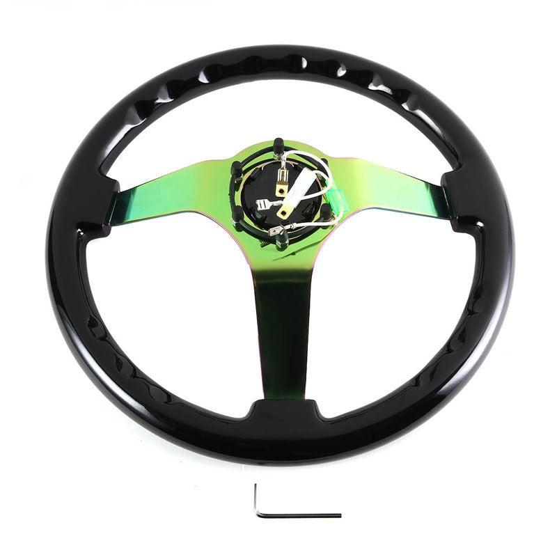 Black Wood/Neo Chrome Vintage 350mm 3" Deep RST-036BK-MC NRG Steering Wheel+Horn-Interior-BuildFastCar