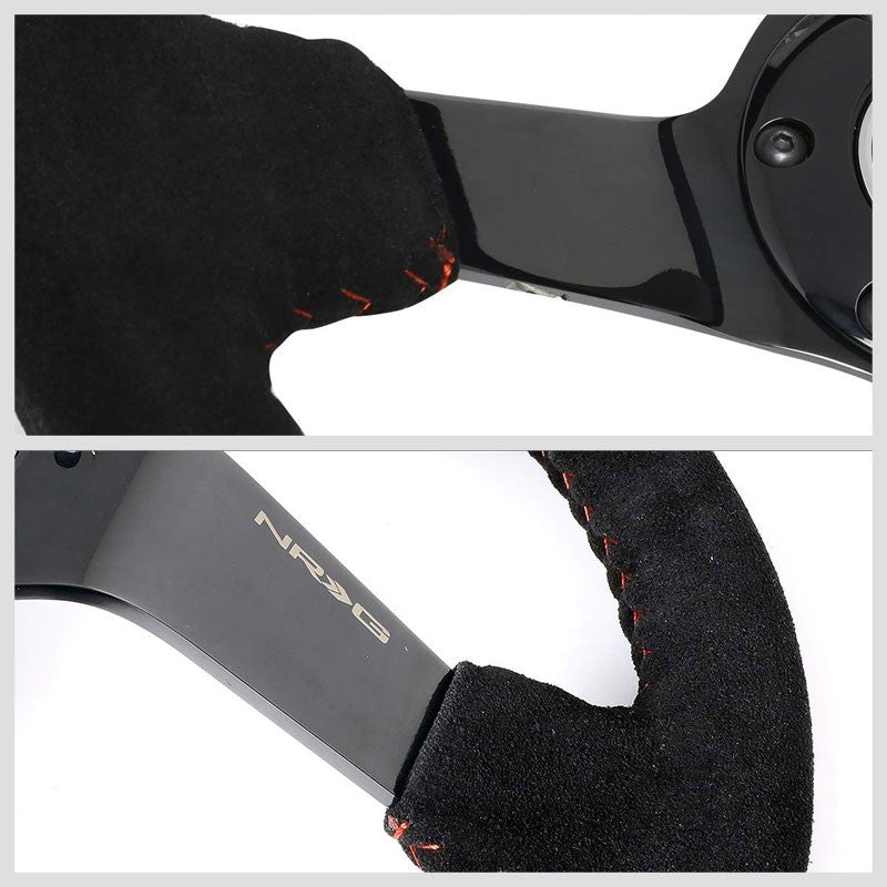 Black Suede/Red Stitch Vintage 350mm 3" Deep RST-036BK-S NRG Steering Wheel+Horn-Interior-BuildFastCar