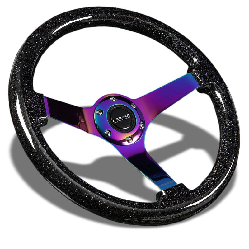 Black Wood Grain/Neo Chrome Vintage 350mm 3" Deep RST-036BSB-MC NRG Steer Wheel-Interior-BuildFastCar