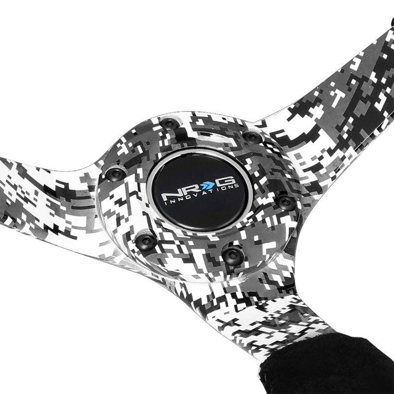 Suede/Black/White Winter Camo 350mm 3" Deep RST-036DC-S NRG Steering Wheel+Horn-Interior-BuildFastCar