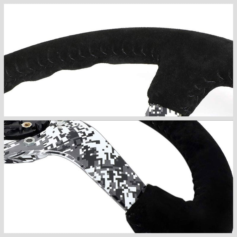 Suede/Black/White Winter Camo 350mm 3" Deep RST-036DC-S NRG Steering Wheel+Horn-Interior-BuildFastCar