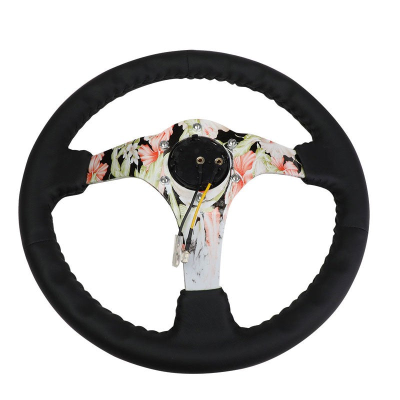 Leather/Quadcolor Floral Spoke 350mm 3" Deep RST-036FL-R NRG Steering Wheel+Horn-Interior-BuildFastCar