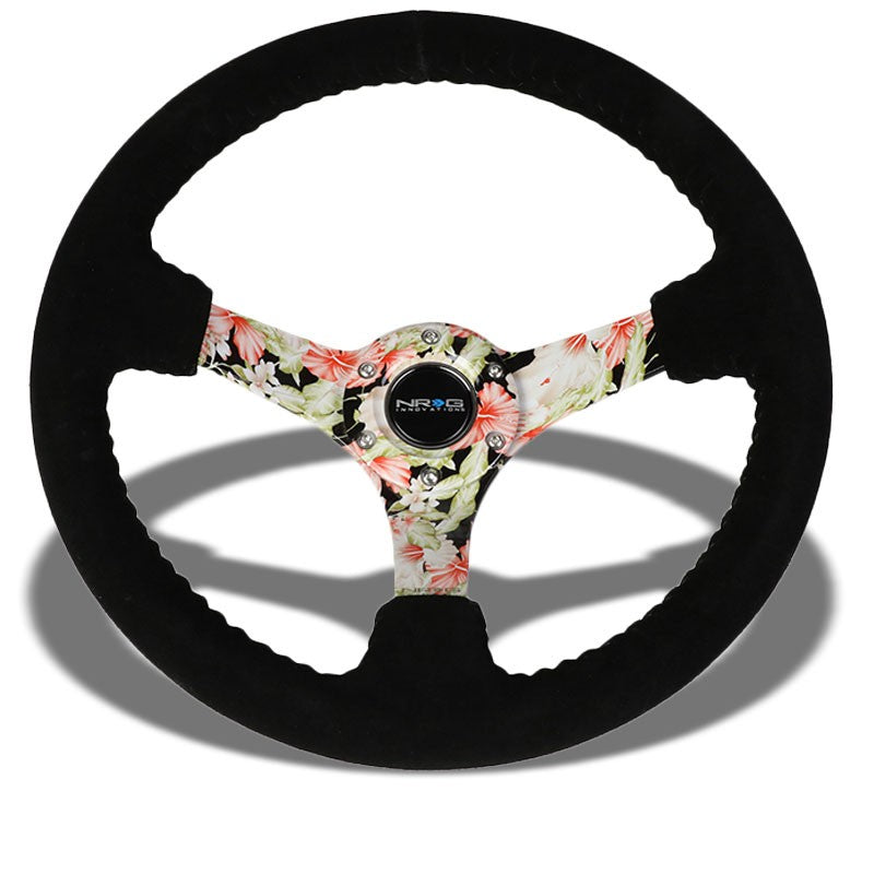 Suede/Quadcolor Floral Spoke 350mm 3" Deep RST-036FL-S NRG Steering Wheel+Horn-Interior-BuildFastCar