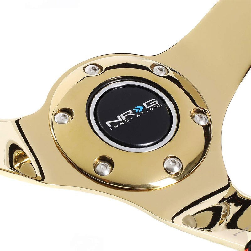 Black Suede/Gold Spoke Vintage 350mm 3" Deep RST-036GD-S NRG Steering Wheel+Horn-Interior-BuildFastCar