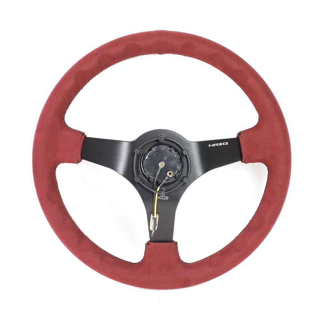 NRG RST-036MB-BUA 350mm 3" Deep Dish 3 Spoke Burgundy Alcantara Steering Wheel