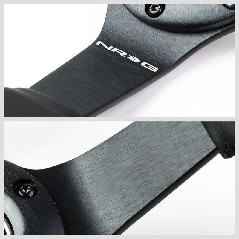 NRG Black Leather/Gold Spokes Deep Dish 6-Bolt 350mm Steering Wheel+Horn Button-Interior-BuildFastCar