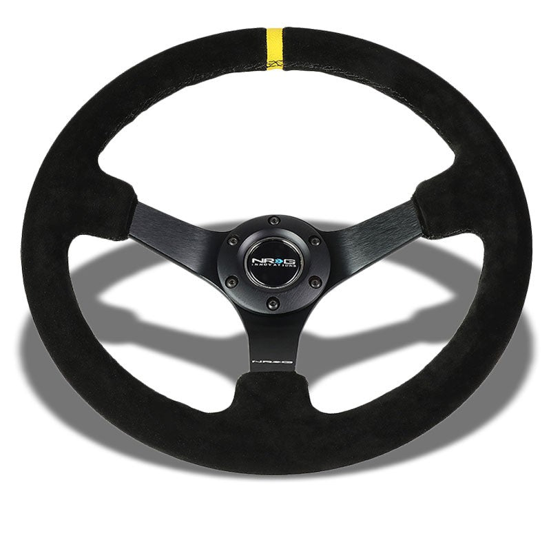 Suede 350mm 3" Deep RST-036MB-S-Y "ODI" Bakchis Inspired NRG Steering Wheel+Horn-Interior-BuildFastCar