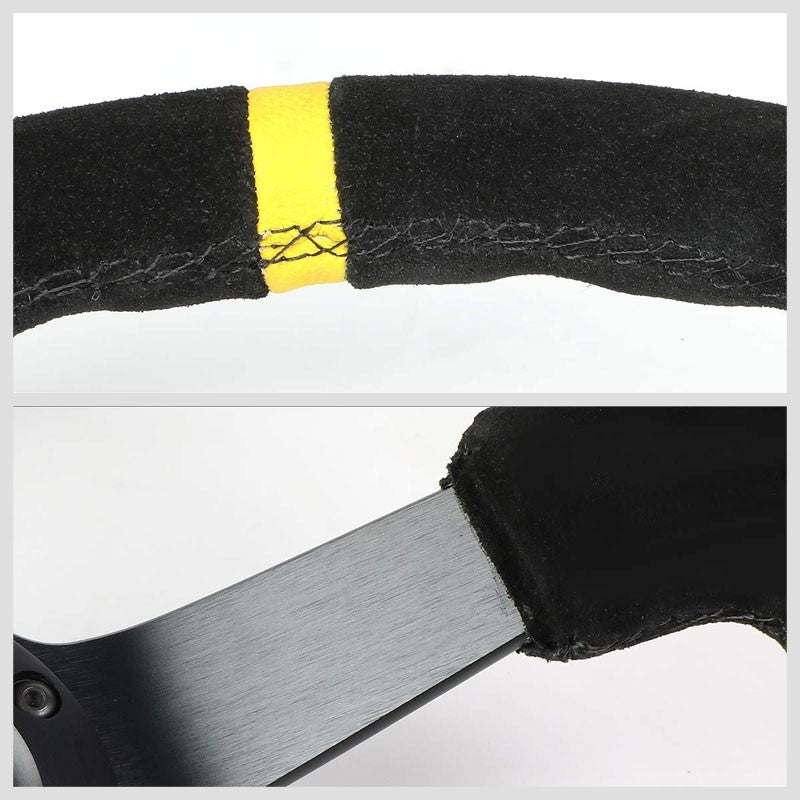 Suede 350mm 3" Deep RST-036MB-S-Y "ODI" Bakchis Inspired NRG Steering Wheel+Horn-Interior-BuildFastCar