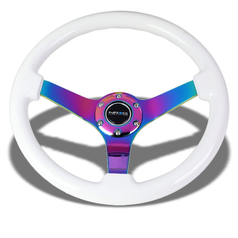 White Wood/Neo Chrome 350mm 3" Deep RST-036WT-MC Classic NRG Steering Wheel+Horn-Interior-BuildFastCar