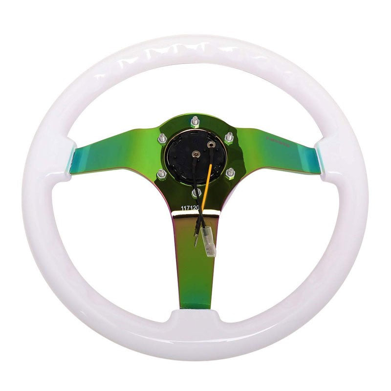 White Wood/Neo Chrome 350mm 3" Deep RST-036WT-MC Classic NRG Steering Wheel+Horn-Interior-BuildFastCar