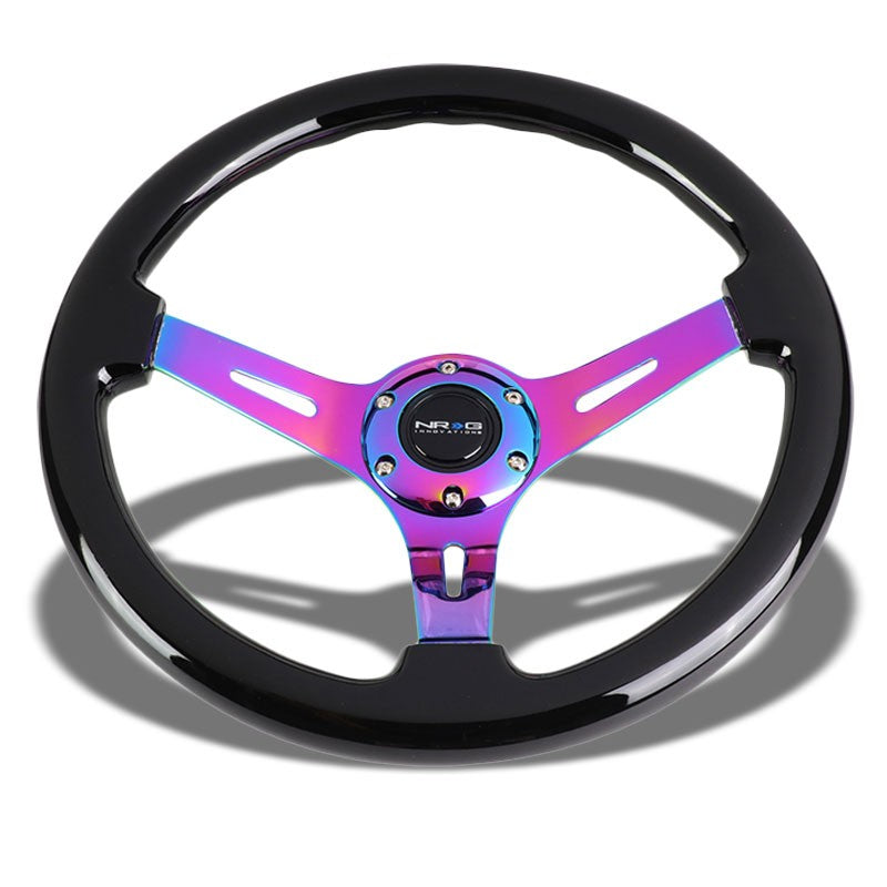 Black Wood Grain/Neo Chrome Slit 350mm 3" Deep RST-055BK-MC NRG Steering Wheel-Interior-BuildFastCar