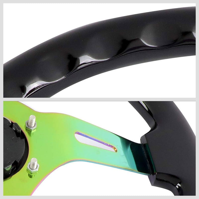 Black Wood Grain/Neo Chrome Slit 350mm 3" Deep RST-055BK-MC NRG Steering Wheel-Interior-BuildFastCar