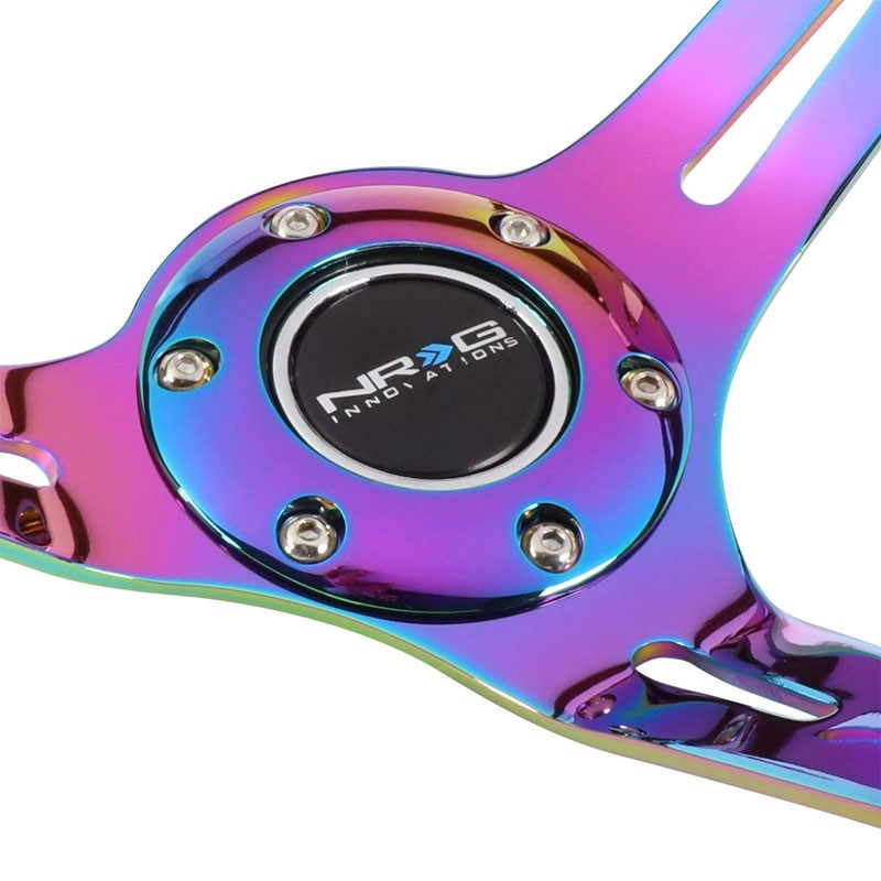 Black Wood Grain/Neo Chrome Slit 350mm 3" Deep RST-055BR-MC NRG Steering Wheel-Interior-BuildFastCar