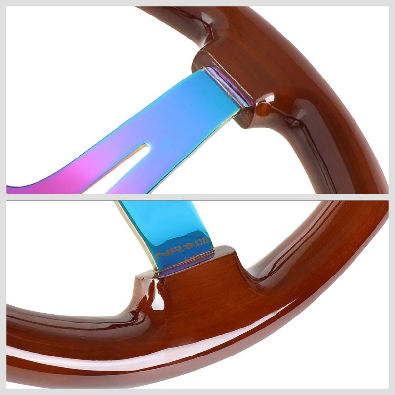 Black Wood Grain/Neo Chrome Slit 350mm 3" Deep RST-055BR-MC NRG Steering Wheel-Interior-BuildFastCar