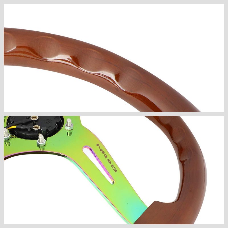 Black Wood Grain/Neo Chrome Slit 350mm 3" Deep RST-055BR-MC NRG Steering Wheel-Interior-BuildFastCar