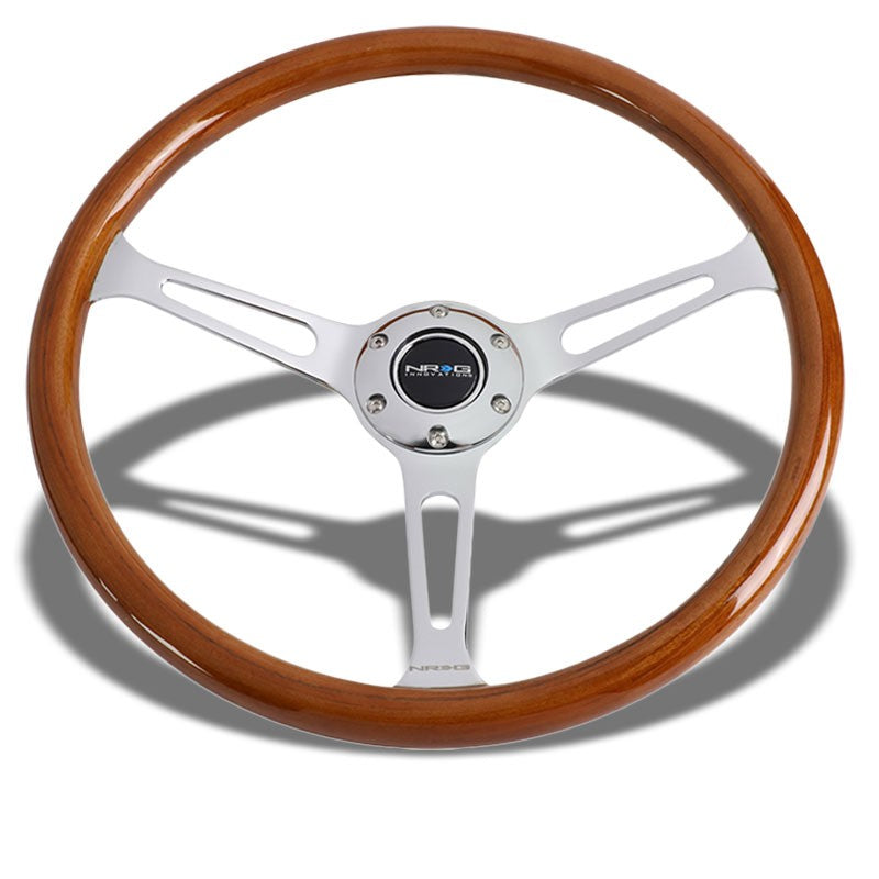 Brown Wood/Chrome Slit 360mm RST-360SL Classic NRG Steering Wheel+Horn Button-Interior-BuildFastCar